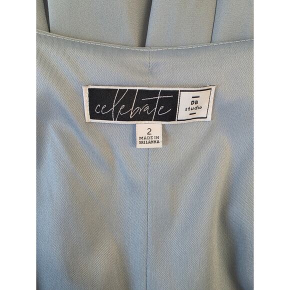 DAVID'S BRIDAL Dusty Blue Maxi Wrap Pleated Dress - Picture 7 of 9